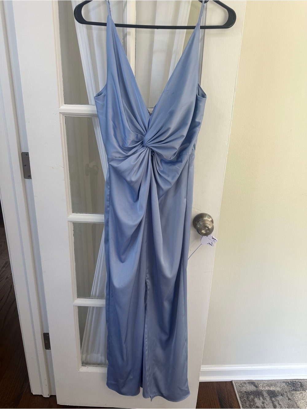 Abercrombie & Fitch Draped Twist-Front Maxi Dress Satin Blue S Wedding Cocktail